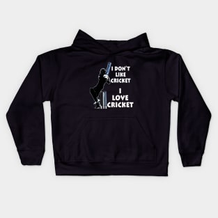 I dont like cricket I love cricket white on black Kids Hoodie